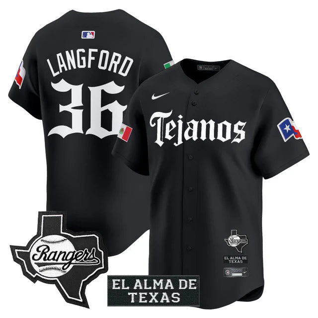 Wyatt Langford Texas Rangers Mexico Tejano Barrio Jersey - Black
