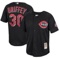 Ken Griffey Jr. Cincinnati Reds Cooperstown Collection Mesh Batting Practice Button-Up Jersey - Black