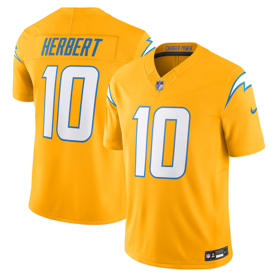 Justin Herbert Los Angeles Chargers Alternate Charger Power Jersey - Gold