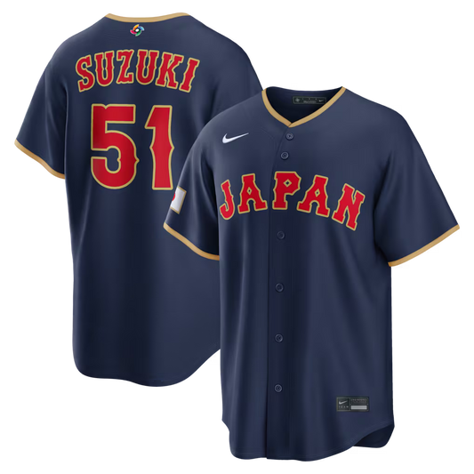 Seiya Suzuki Japan Baseball 2026 World Baseball Classic Road Stadium Jersey - Navy