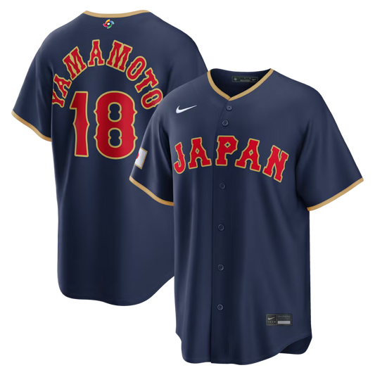 Yoshinobu Yamamoto Japan Baseball 2026 World Baseball Classic Road Stadium Jersey - Navy
